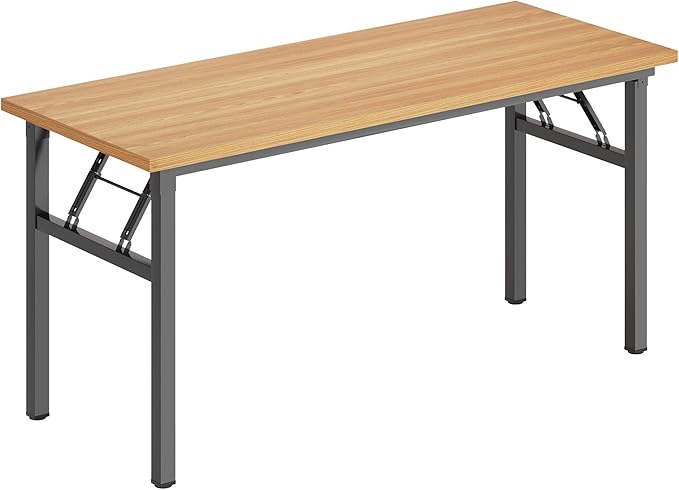 Need Office Computer Desk - 54.3L Sturdy and Heavy Duty Folding Laptop Table, Writing Table Home Office Desk, No Assembly Required Teak&Black