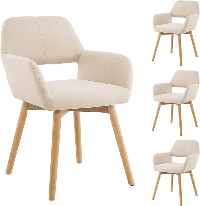 Mid Century Modern Dining Chairs Set of 4 & 2 & 6 Comfy Accent Chair Upholstered Kitchen Dining Living Room Chairs for Bedrooms Waiting Room Home Arm Desk Chair No Wheels (Beige, 4)
