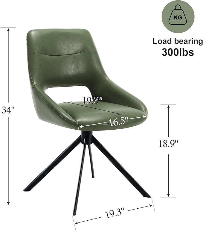 Mid Century Modern Desk Chair No Wheels Set of 1, Faux Leather Swivel Dining Chair with Metal Legs, Swivel Accent Chair Armchair for Small Spaces, Home Office, Living Room, Bedroom, Green