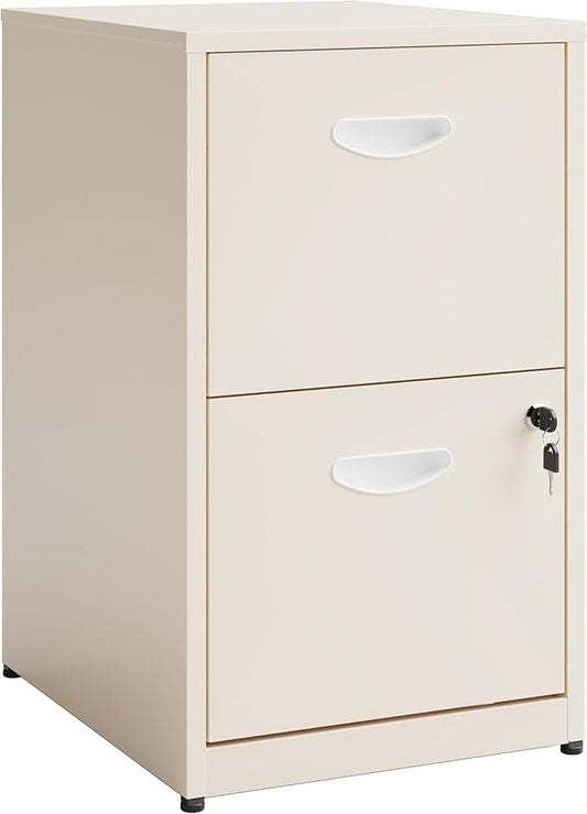 2 Drawer File Cabinet with Lock, Locked Filing Cabinets for Home Office, Small File Cabinets for Under Desk, Metal Files Cabinet for Hanging Letter Size, Cream, Assembly Required