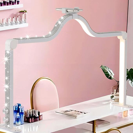 Upgraded Half Moon Light for Desk, Foldable Nail Tech Lamp, Brightness Adjustable LED Nail Light, Lash Lamp for Beauty/Eyelashes/Tattoos/Crafts, White