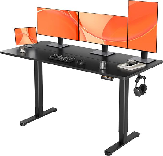 YDN Electric Standing Desk, Adjustable Height Stand up Desk, 63x24 Inches Sit Stand Home Office Desk with Splice Board, Black Top