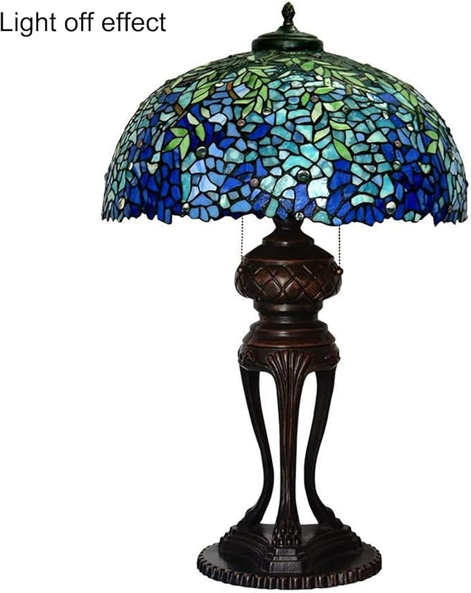Tiffany Lamp Table Lamp Rose Dragonfly Tulip Wisteria Grape Peach Kapok Peony Apple Flower Design Stained Glass Lampshade Desk Lamp for Girl Living Room Iron Base W20 XH32,Wisteria