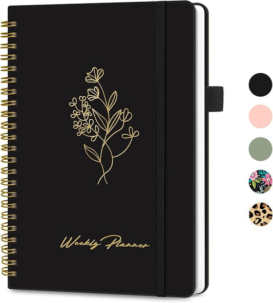 Undated Weekly Planner, Weekly To Do List Notebook with Goal & Habit Tracker Organizer, A5 Weekly Planner Notebook with Spiral Binding, 6.1" x 8.2" - Black