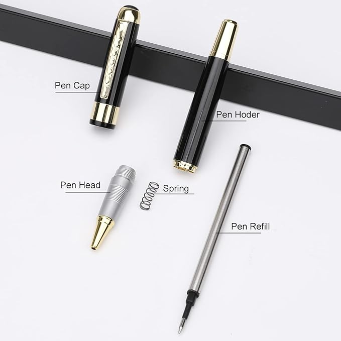 YIVONKA Ballpoint Pen Luxury Ballpoint Line Black Refill width 0.5mm Gift Set for Men & Women Professional Executive,Office,Nice BallPens Classy Gift Box (Black)