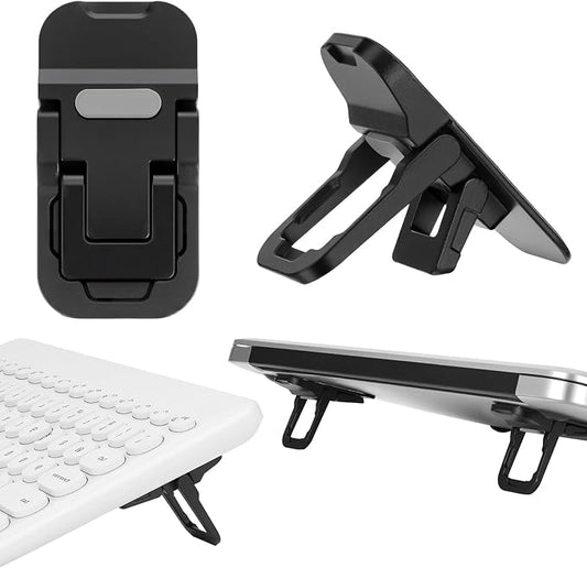 2 PCS Large Size Zinc Alloy Mini Foldable Laptop Stand for Desk, Portable Computer Keyboard Riser with 2 Adjustable Angles, Self-Adhesive Invisible Laptop Riser, Mini Metal Laptops Feet Lifter