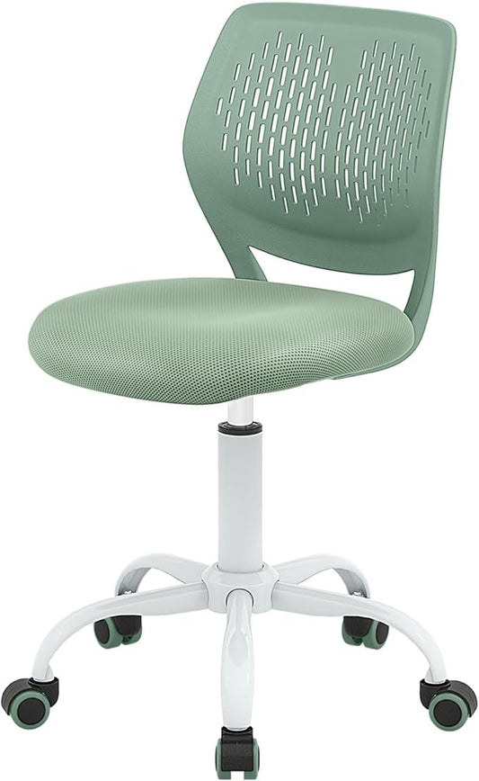 POWERSTONE Small Home Office Desk Chair, Swivel Rolling Study Computer Chair, Adjustable Height Task Chair with Armless Mid Back, Upholstered Mesh Seat, Light Green