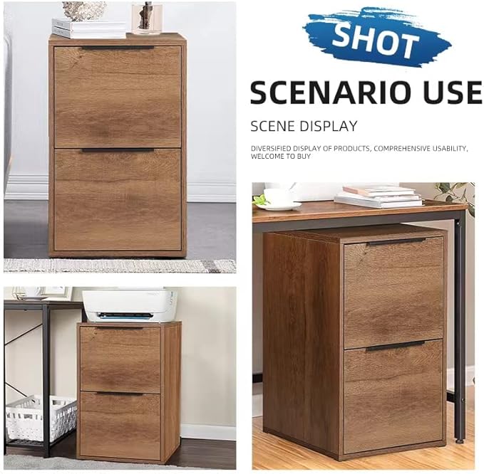 LUCYPAL Wood File Cabinet,2 Drawer Filing Cabinets for Home Office,Vertical File Cabinets with Handle for Letter Size,Brown
