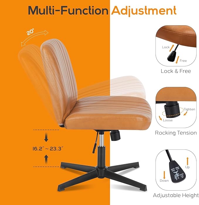 DUMOS Criss Cross Chair Legged Office Wide Comfy Desk Seat, No Wheels Armless Computer Task Seating, Swivel Vanity Home Height Adjustable