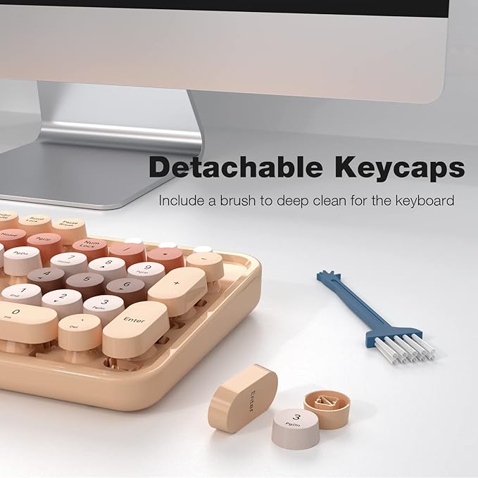 Wireless Keyboard and Mouse Combo - GEEZER Coffee Full-Sized Colorful Keyboard 104 Keys - USB 2.4 G Receiver Plug and Play with Round Keycap Typewriter Keyboards, for Windows, PC, Laptop, Desktop