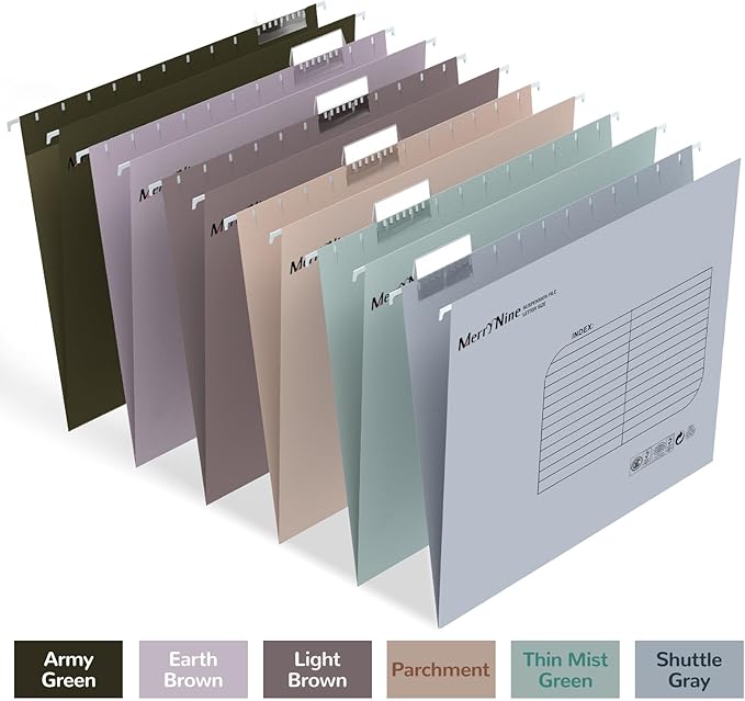 Merrynine Hanging File Folders Letter Size 18pcs, Paper Filing Cabinet Folders Organizer with 1/5-Cut Tabs and Inserts, Suspension File Organizers for Office School Home Hospital, Assorted Colors