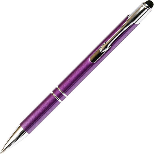 Purple JJ Ballpoint Pen with Stylus - Black Ink Refill, Medium Tip Point
