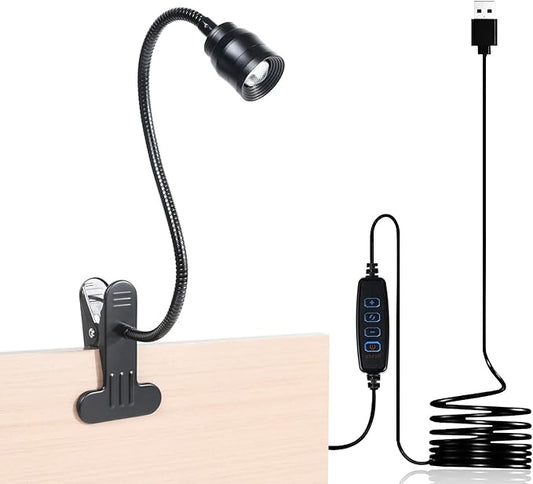 Zoomable Clip on Lamp, USB LED Clamp Reading Light for Dorm Bed Headboard, Dimmable Spotlight with 3 Color Temperature Options, 10 Brightness Levels for Working, Studying, Sewing