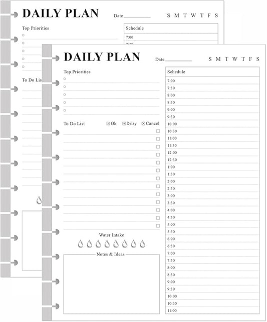 (2-Pack) Undated Daily Planner Refill - 11 Disc Discbound To Do List Refills, Letter Size 200 Sheets/400 Pages Planner and Lined Refill, Day Planner Insert, 100 gsm White Paper, 8.5'' x 11''