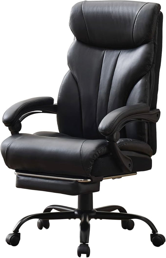 Leather Home Office Chair with Foot Rest,500lbs Big and Tall Ergonomic Desk Chair,360°Swivel Free,90°-155°Recline,43"- 47" Height Adjustable,Silent 360° Casters for Home Office Computer Desk