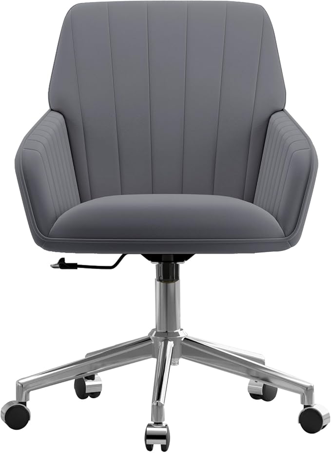 YISHENG Velvet Office Desk Chair with Silver Base, with Wheels,Modern Height Adjustable 360 Degree Swivel Upholstered Vanity Chairs with Arms for Living Room Bedroom,Gray