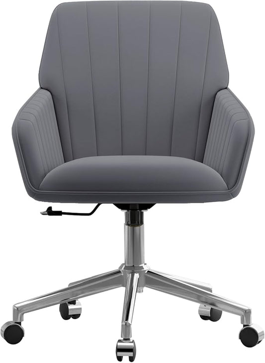 YISHENG Velvet Office Desk Chair with Silver Base, with Wheels,Modern Height Adjustable 360 Degree Swivel Upholstered Vanity Chairs with Arms for Living Room Bedroom,Gray