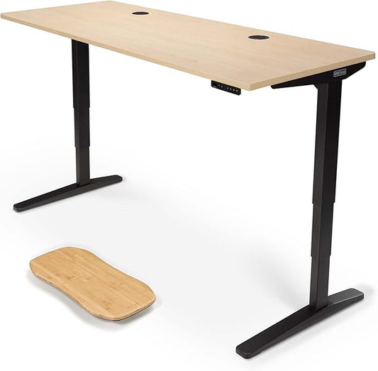 UPLIFTDESK V2 2-Leg Maple Laminate Wood Standing Desk – Adjustable Height, Advanced 1-Touch Memory Keypad, Under Desk Cable Management, Wire Grommets & Rocker Board (Black C-Frame, 72 x 30 inch)