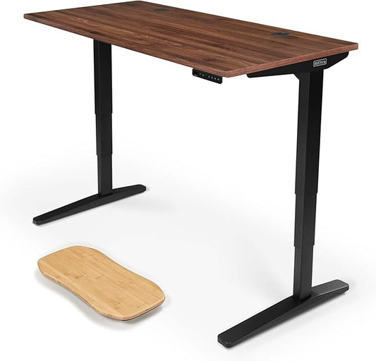 UPLIFTDESK V2 2-Leg Walnut Laminate Wood Standing Desk – Adjustable Height, Advanced 1-Touch Memory Keypad, Under Desk Cable Management, Wire Grommets & Rocker Board (Black C-Frame, 60 x 30 inch)