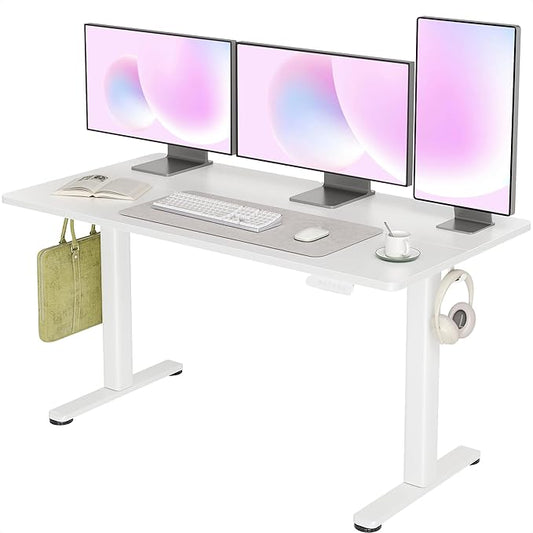 INNOVAR Electric Standing Desk, Adjustable Height Stand up Desks, 55 x 24 Inches Sit Stand up Desk for Home Office Computing, 3-Preset Memory Height Ergonomic Rising Desks, White