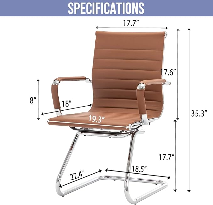 Wahson Office Guest Chairs Set of 6, Leather Reception Chairs, Mid Back Waiting Room Chair, Conference Chairs with Sled Base, Desk Chair No Wheels for Meeting/Lobby/Restroom, Coffee