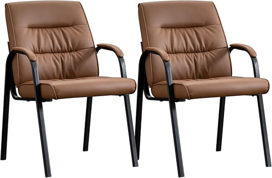 Office Guest Reception Chair Set of 2, Conference Room Chairs Waiting Room Chairs 2 Pack, Modern Leather Office Desk Chair No Wheels.
