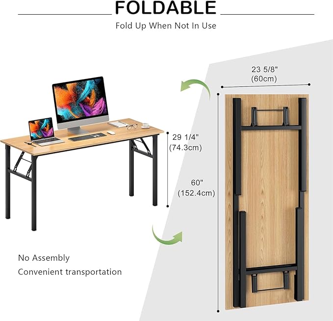 sogesfurniture Computer Desk Office Desk 59.8Inch Folding Table Laptop Desk Computer Table Workstation with BIFMA Certification No Assembly Required,Black BHUS-AC5-15260BB