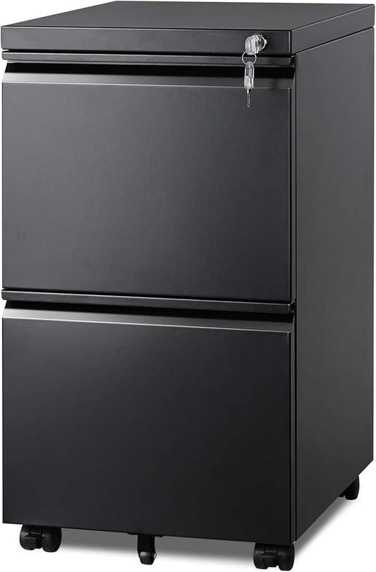 DEVAISE 2 Drawer Metal File Cabinet, Fully Assembled, Under Desk, Black, Lock, Fits Letter/Legal/A4 Size Files