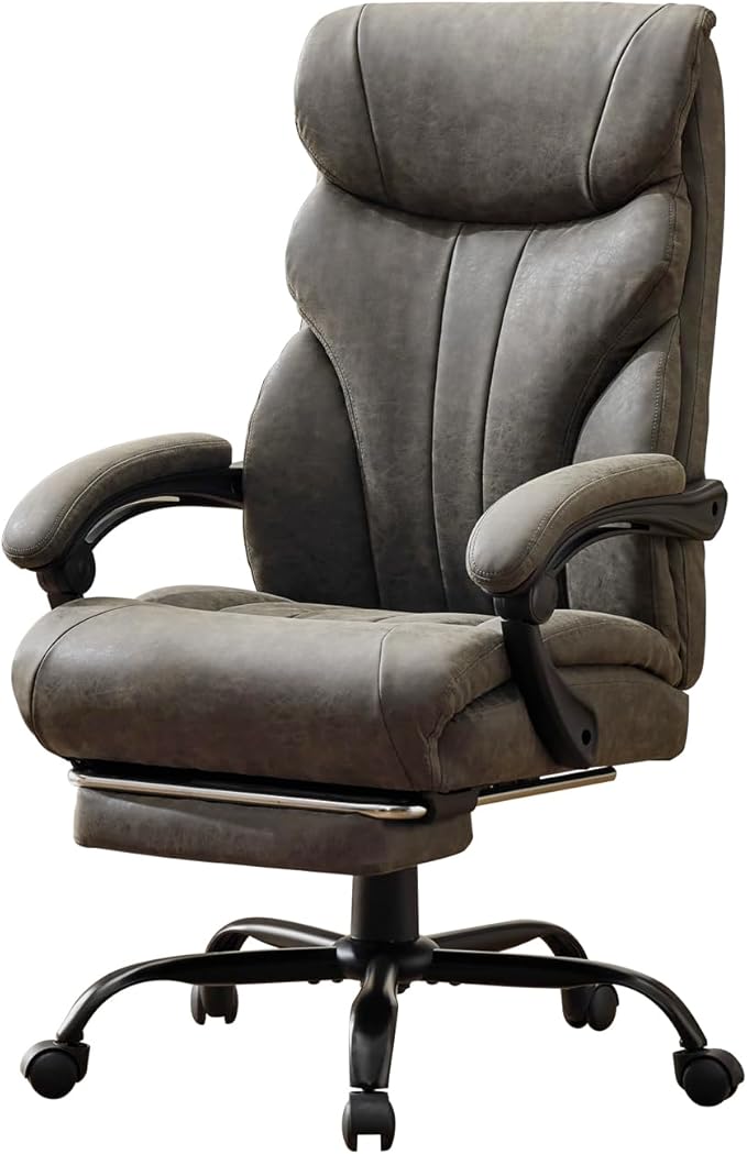 Leather Home Office Chair with Foot Rest,500lbs Big and Tall Ergonomic Desk Chair,360°Swivel Free,90°-155°Recline,43"- 47" Height Adjustable,Silent 360° Casters for Home Office Computer Desk