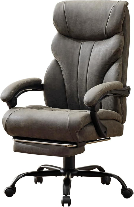 Leather Home Office Chair with Foot Rest,500lbs Big and Tall Ergonomic Desk Chair,360°Swivel Free,90°-155°Recline,43"- 47" Height Adjustable,Silent 360° Casters for Home Office Computer Desk