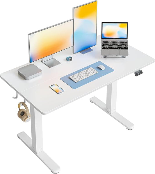 FEZIBO Electric Standing Desk Height Adjustable, 48 x 24 Inches Sit Stand up Desk, Home Office Computer Desk Rising Memory Presets (White)