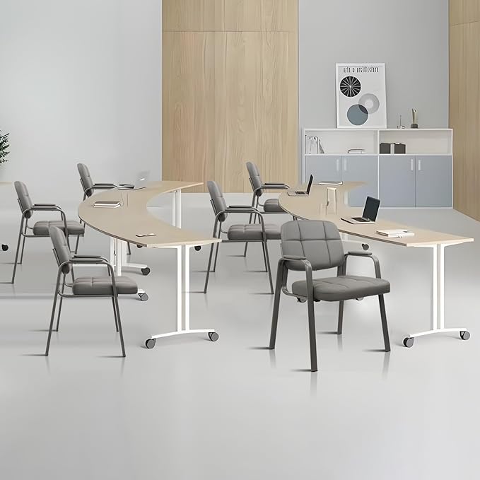 CLATINA Waiting Room Chairs No Wheels Set of 2, Stationary Leather Office Reception Guest Chair with Padded Arms for Elderly Desk Conference Room Lobby Table Side Salon, Grey