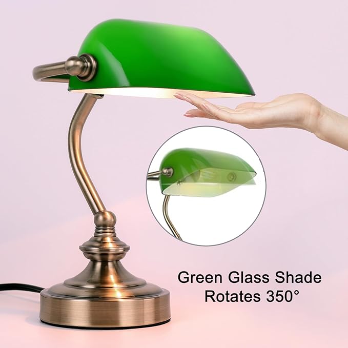 Mini Glass Bankers Lamp, Desk Lamp, Classic Retro Bronze Finish G9 Base, Plug in Vintage Table lamp, Reading Modern for Home Office,Piano Banker Mini Desk Table Lamp,Library(Without Bulb)