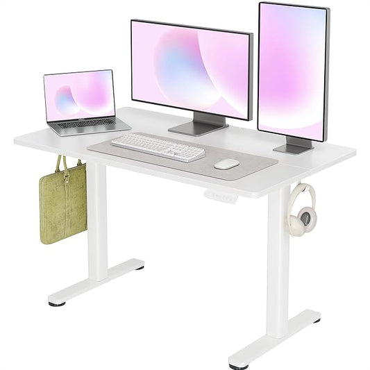 INNOVAR Electric Standing Desk, Adjustable Height Stand up Desks, 48 x 24 Inches Sit Stand up Desk for Home Office Computing, 3-Preset Memory Height Ergonomic Rising Desks, White