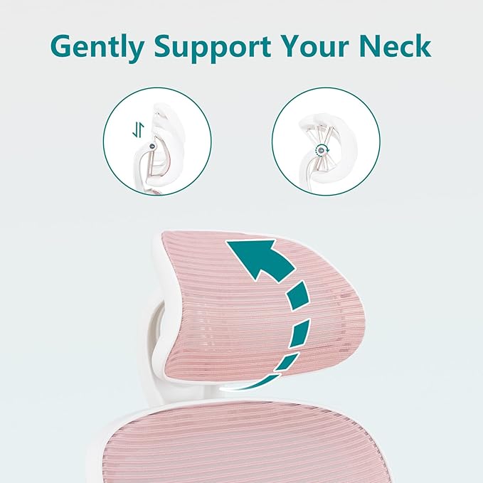 SMUG Office Desk Chair - Ergonomic High Back Computer Task Chair with Comfy Lumbar Support and Adjustable Headest, 360° Swivel, Flip-up Armrest for Home, Bedroom, Gaming, Study, Student, Pink
