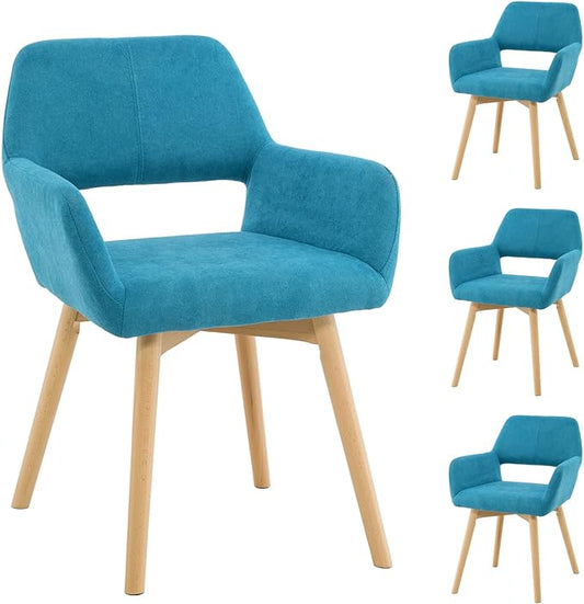 Mid Century Modern Dining Chairs Set of 4 & 2 & 6 Comfy Accent Chair Upholstered Kitchen Dining Living Room Chairs for Bedrooms Waiting Room Home Arm Desk Chair No Wheels (Teal, 4)