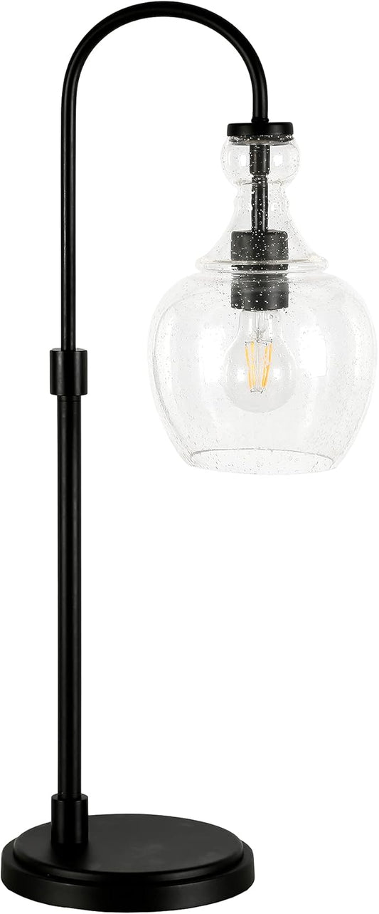 Henn&Hart 27'' Mid-Century Modern 1-Light Table Lamp with Seeded Glass Dome Shade for Living Room, Bedroom, or Office, Blackened Bronze