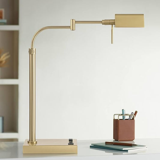 Possini Euro Design Possini Euro Keegan Adjustable Brass Finish USB and Outlet Desk Lamp