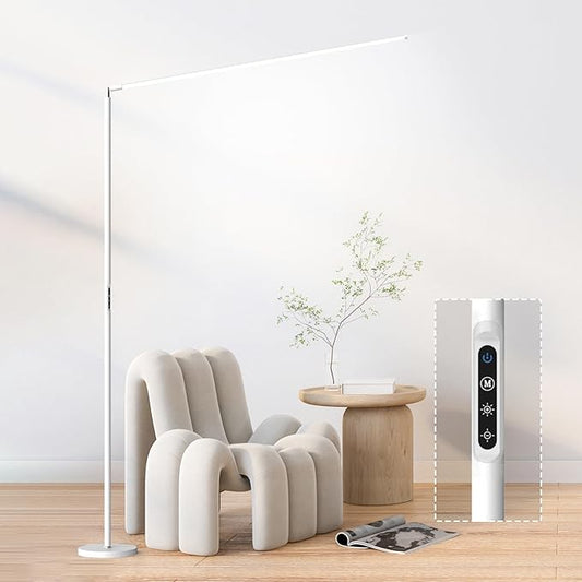 LED Reading Floor Lamp, White Standing Lamp with Touch Control Dimmable 5 Color Temperature, Eye-Caring Bright Floor Reading Light for Bedroom Office