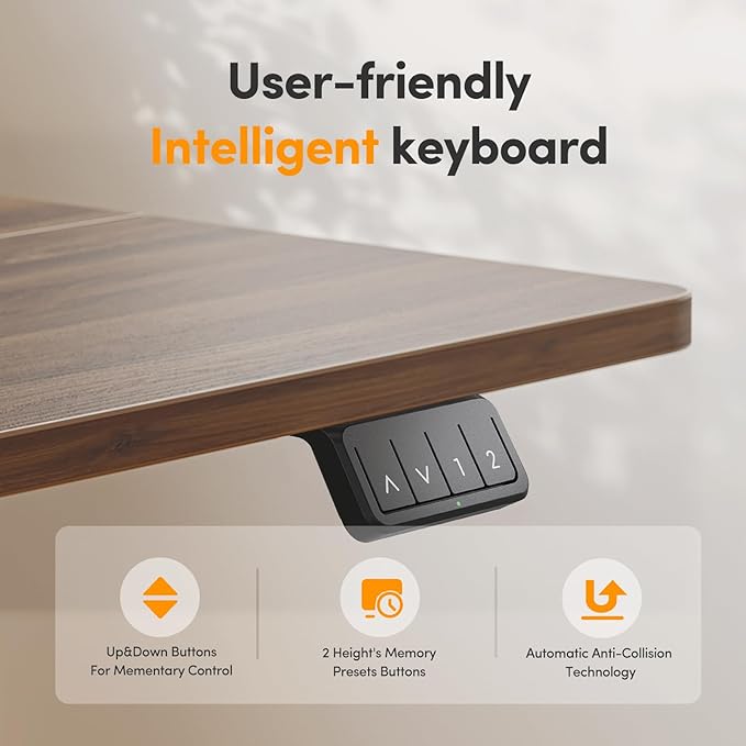 Cubiker Modern Black Walnut 55 x 24 Inch Electric Standing Desk, 28-46.5 Inch Height Adjustable, 2-Monitor Capacity, Gaming