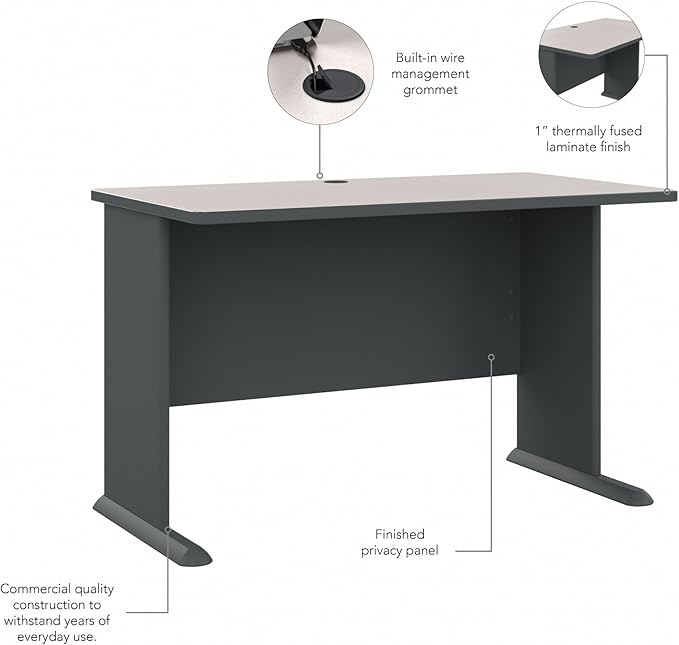 Bush Business Furniture Series A 48W Computer Desk in White Spectrum and Slate, Small Office Table for Home or Professional Workspace