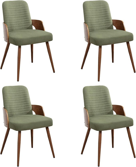 Dining Room Chairs Set of 4,Mid Century Modern Kitchen Chairs,Green Corduroy Fabric Upholstered Accent Chairs,Metal Legs Wooden Desk Chairs,Armless and No Wheels for Kitchen Dining Room