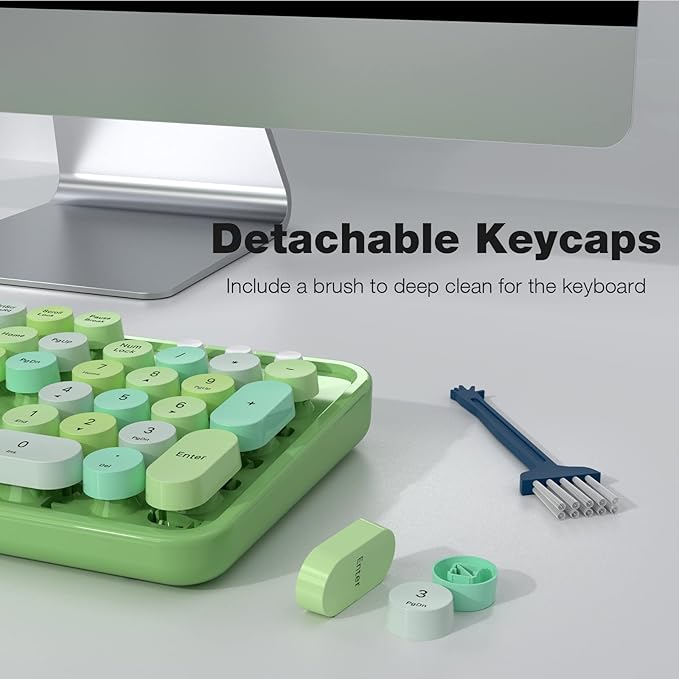Wireless Keyboard and Mouse Combo - GEEZER Olive Green Full-Sized Colorful Keyboard 104 Keys - USB 2.4 G Receiver Plug and Play with Round Keycap Typewriter Keyboards, for Windows, PC, Laptop, Desktop
