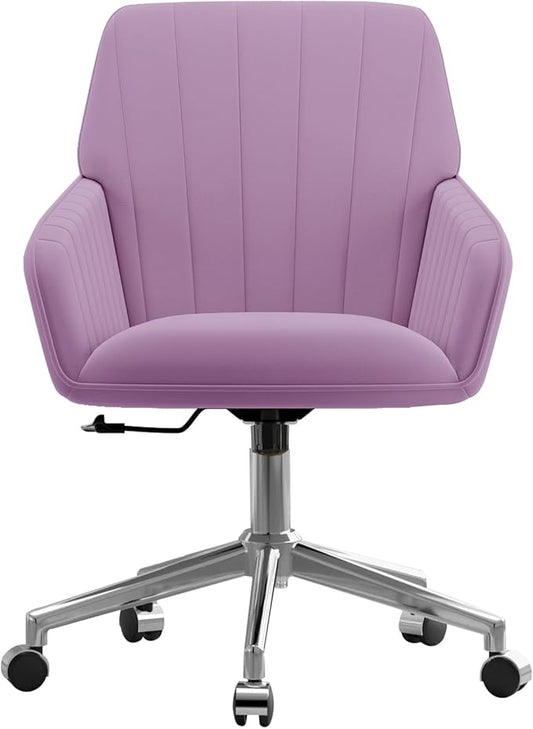 YISHENG Velvet Office Desk Chair with Silver Base, with Wheels,Modern Height Adjustable 360 Degree Swivel Upholstered Vanity Chairs with Arms for Living Room Bedroom,Light Purple
