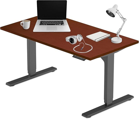 Progressive Desk Stand Up Adjustable Height Electric Standing Desk - 60"x30" Dual Motor, Computer Workstation Sit Stand Table for Home Office - Dark Cherry, Black Frame