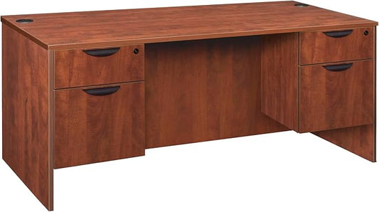 Regency Legacy 71 x 35 Inch Office Desk with Double Pedestal Drawer, Durable Cherry Laminate, Scratch-Resistant Surface, Spacious Workspace for Home, Professional, and Executive Offices