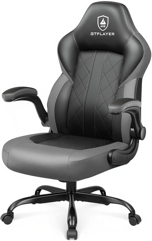 GTPLAYER Video Gaming Chair, Ergonomic Computer Gaming Chair with Flip-Up Armrests and Adjustable Height, Comfortable Desk Chairs with Built-in Lumbar Support, Recliner with 360°Swivel (Dark Gray)