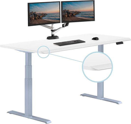 Vari ComfortEdge Electric Height Adjustable Standing Desk - 72x30 Varidesk Sit-Stand Desk for Home Office, Sloped Ergonomic Front Edge, Stable T-Style Legs, Easy Assembly - White - 2 Packages