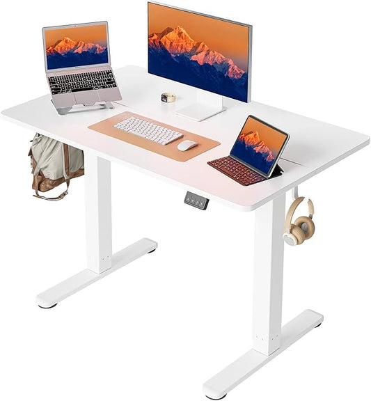 Cubiker Standing Desk, Stand up Height Adjustable Home Office Electric Desk, 40 x 24 Inch Sit Stand Desk with Splice Board, White Desktop