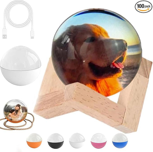 Memory Orb Custom Video Sphere Lamp, 3D Crystal Ball Video Player with Led Light, DIY Video Displaysphere, Customized Gift for Couples, Pets, Memories, Anniversary, Birthday (White,Standard)